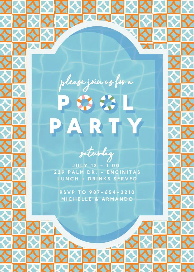 Retro tiles - havuz partisi davetiyesi